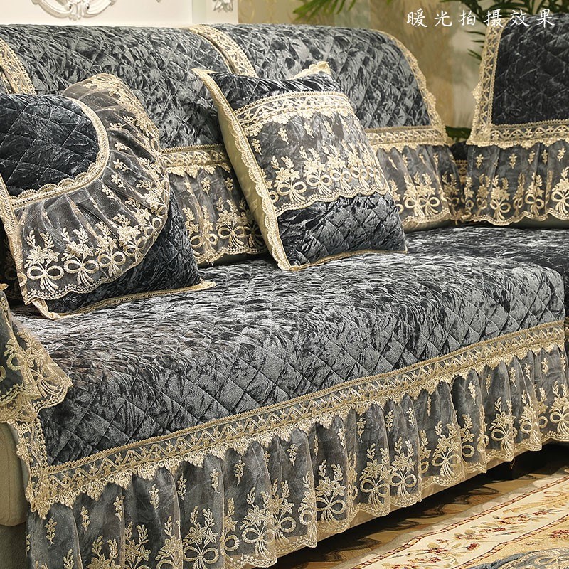欧式布艺四季通用防滑简约现代客厅冬季毛绒沙发垫套罩巾