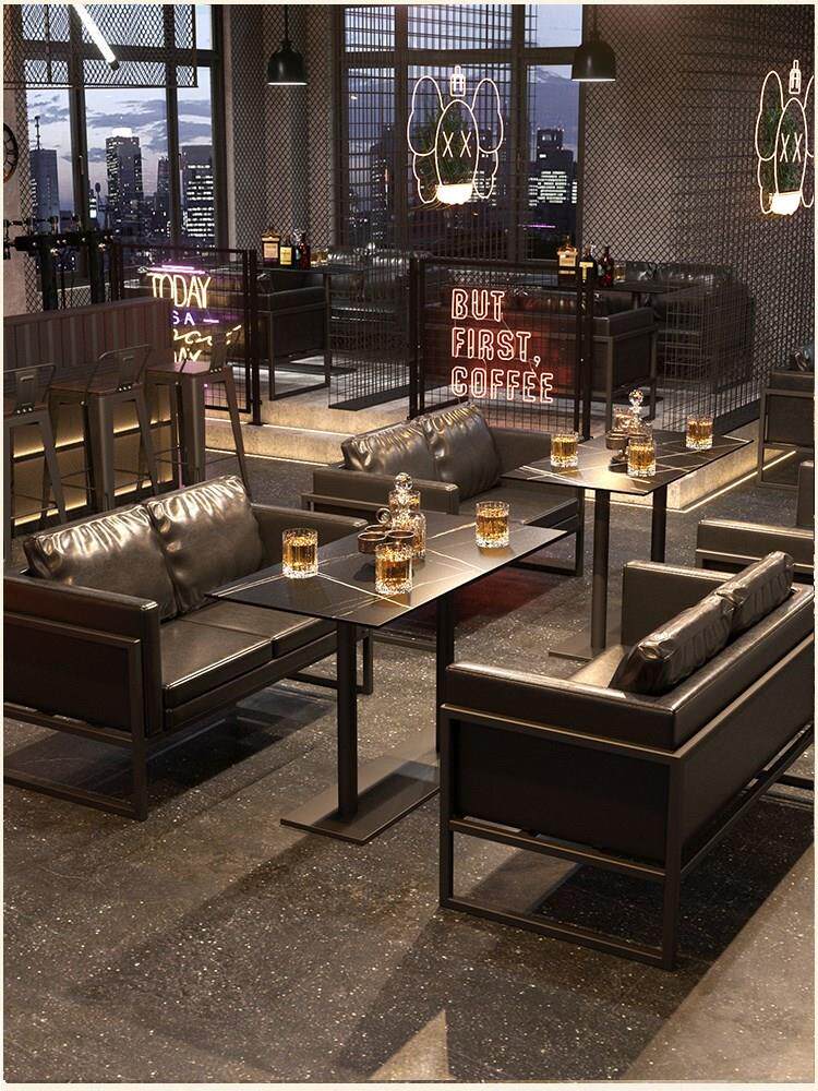 复古铁艺卡座奶茶店酒吧清吧桌椅组合咖啡厅饭厅集装箱工业风沙发