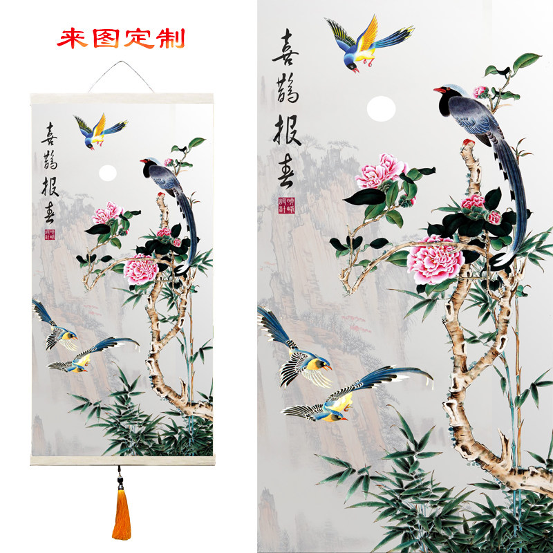 国画工笔客厅卧室喜鹊报春卷轴挂画喜上眉梢梅花装饰画中式花鸟画