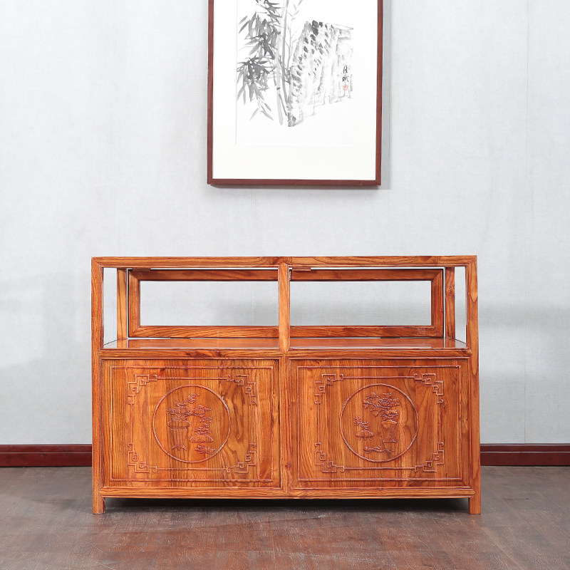 实木珠宝展示柜中式仿古榆木首饰玉器陈列柜货柜精品展柜玻璃柜台图片