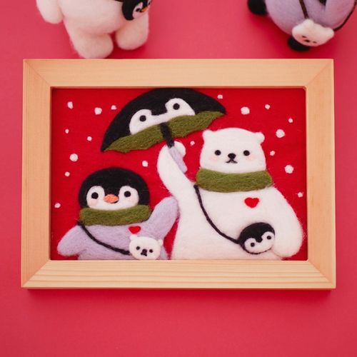 数绵羊羊毛毡戳戳乐diy手工材料包企鹅北极熊相框画装饰画送男友