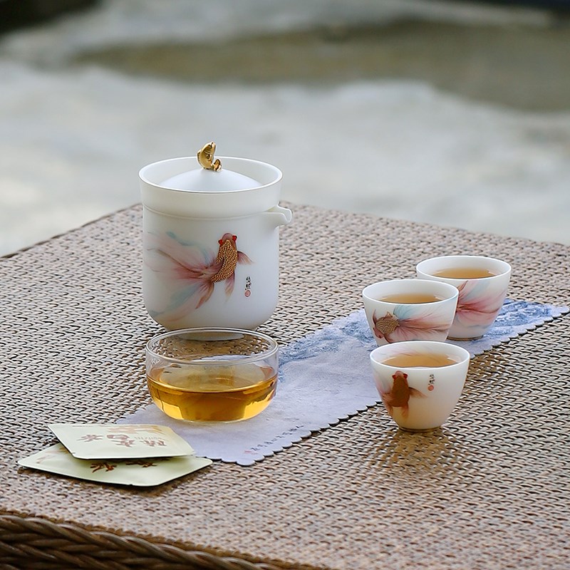 悠然自得旅行茶具冰种玉瓷快客杯便携式套装精致高档陶瓷女式茶杯