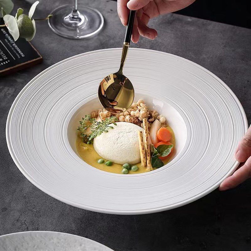 纯白法式飞碟盘草帽盘意面盘西式汤盘子西餐厅餐具商用酒店陶瓷盘