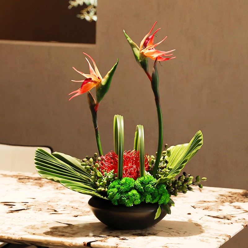 酒店餐桌花转盘摆花仿真花圆形圆桌餐厅桌面中间假花别墅高档装饰