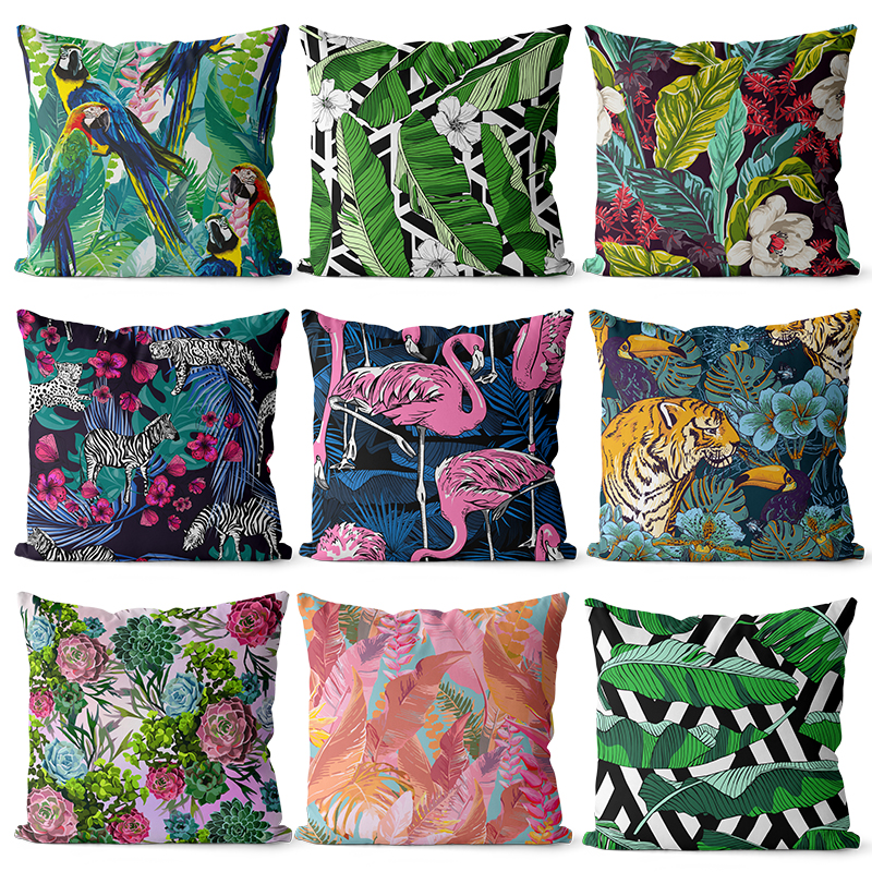 热带花鸟植物花卉图案棉麻双面抱枕沙发装饰靠垫床头大靠背长腰枕