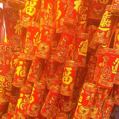新年春节挂件植绒烫金百福字彩色仿真鞭炮挂件挂串 福字挂饰炮仗