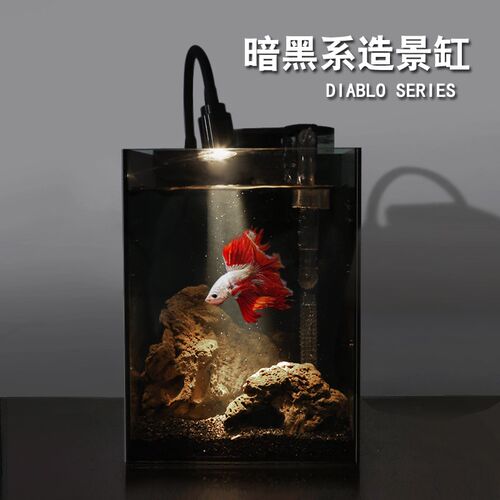 暗黑风鱼缸高级超白玻璃小型家用办公室静音迷你生态桌面造景缸