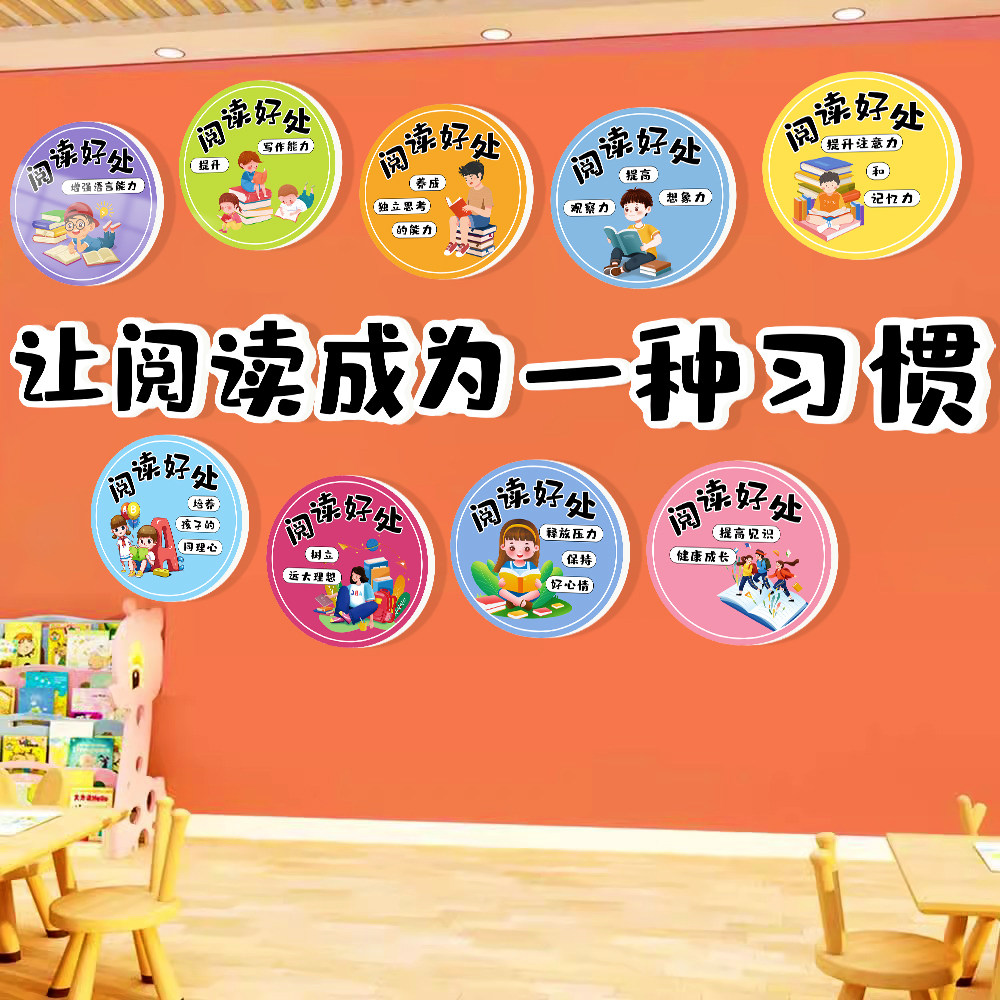 阅读区图书角布置阅览室形象文化墙贴纸幼儿园环创墙面装饰挂壁画,家居饰品,文化墙贴,淘宝优惠券,粉丝福利购,淘宝优惠卷