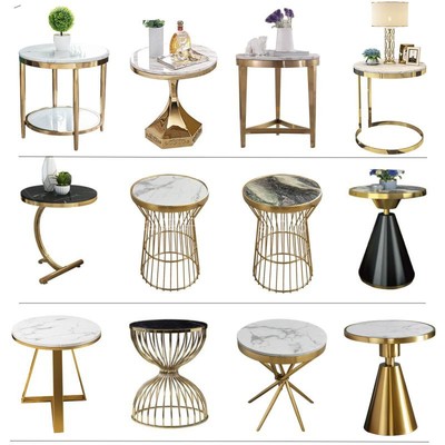 金属大理石角几现代小户型简约茶几圆形不锈钢边几