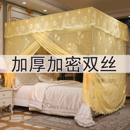 宫廷蚊帐1.5m床家用传统老式方顶加厚1.8米1.6带支架加密单门公主