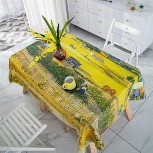 美术画室桌布防水防油梵高星空油画色彩丰收PVC防烫免洗餐桌台布