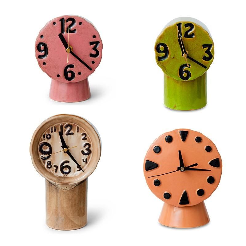 hkliving 复古陶瓷彩色卡通手绘时钟座钟摆件,家居饰品,座钟,淘宝优惠券,粉丝福利购,淘宝优惠卷