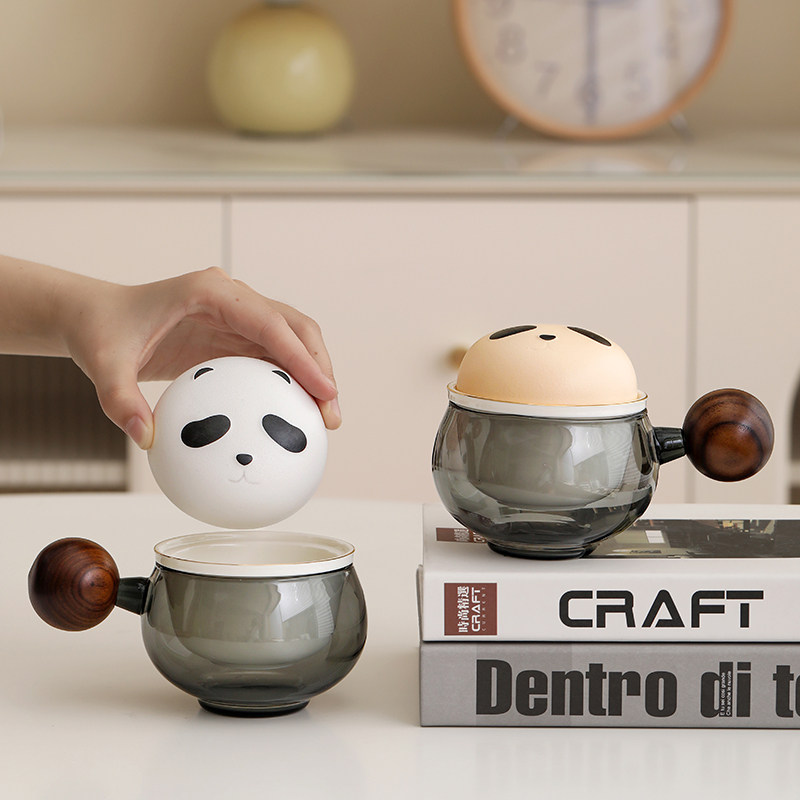 熊猫茶杯玻璃茶水分离办公室泡茶杯可爱便携式杯子创意咖啡杯水杯