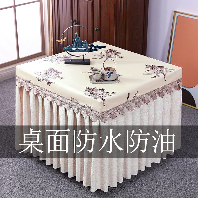欧式桌罩防水防油耐脏夏季烤火桌罩雪尼尔布正方形电炉罩烤火炉罩