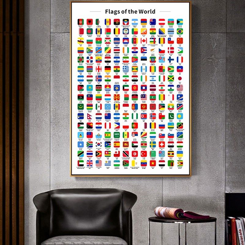 世界各国国旗装饰画 全球国家旗帜图标挂画 办公室会议室客厅壁画