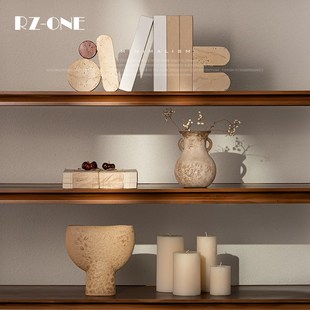 侘寂风壁龛电视柜摆件民宿中古风酒柜书柜设计师搭配软装饰品摆饰