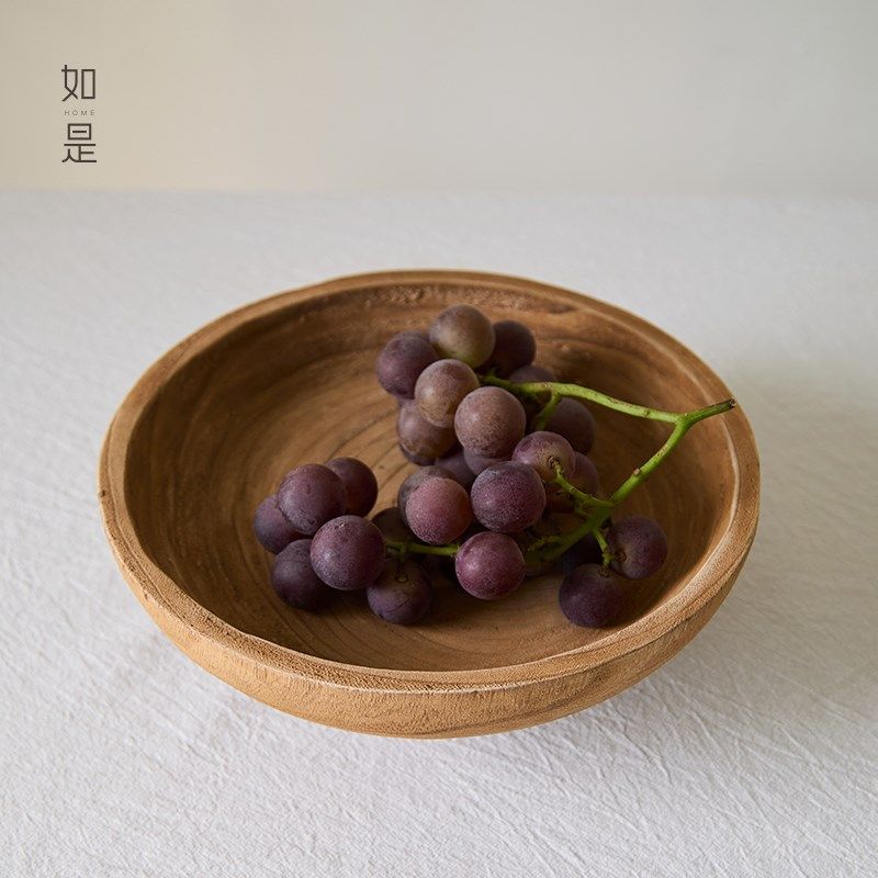 如是/圆形侘寂风木质果盘实木托盘家用零食干果盘民宿水果盘摆件