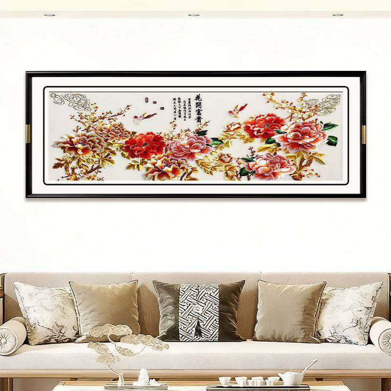 苏绣大尺寸装饰画合集 -真丝底料实木框客厅沙发背景墙挂画