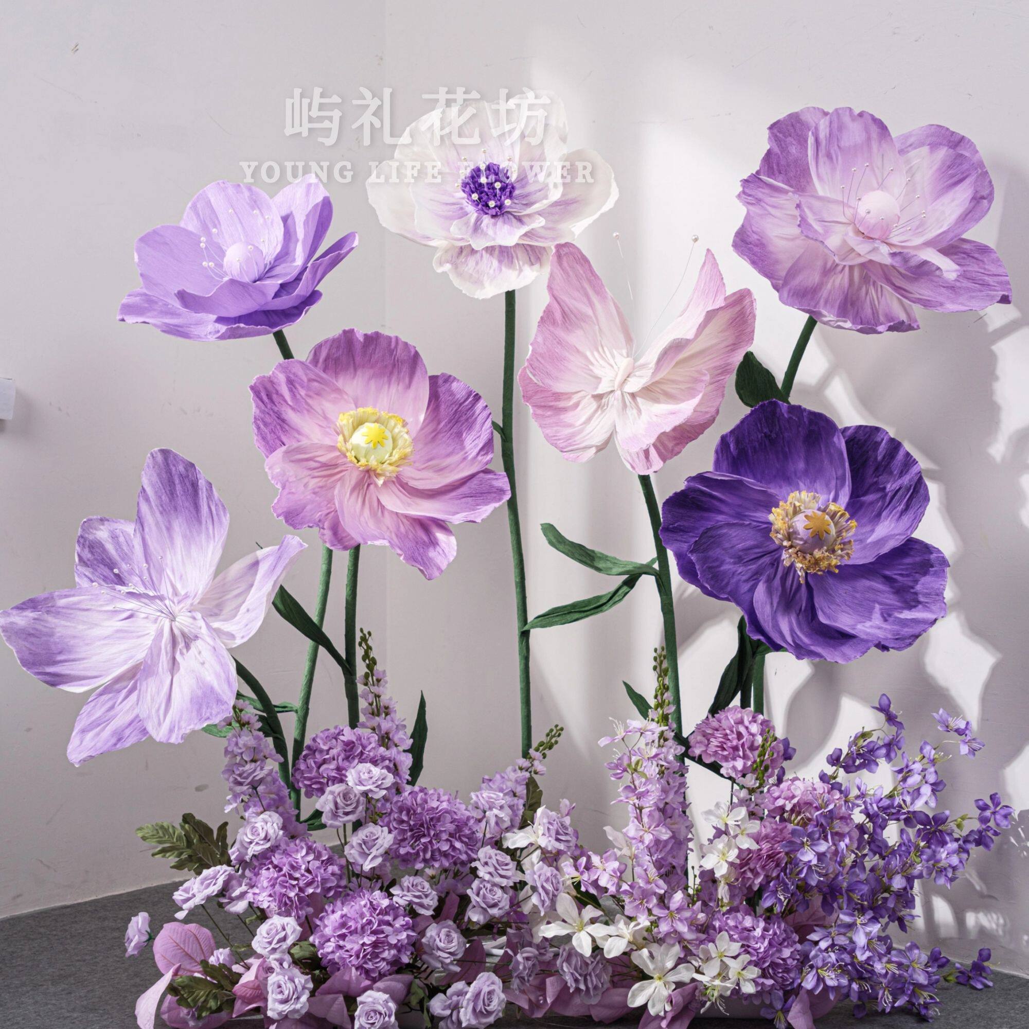巨型立杆装饰花艺纸花虞美人橱窗婚庆仿真假花婚礼婚房紫色纸艺花