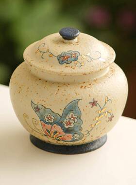 青花火石茶叶陶描金便携储存罐纯罐手绘蝶恋瓷花25JS07-1防潮密封