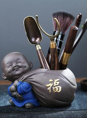 夹紫砂福字小和尚道配件六君子套装功具夫茶茶配件82579黑檀木茶