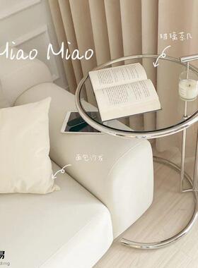 升降茶几iTMCJ9241s不锈钢中古玻璃边几北欧简现代n咖小啡圆桌沙