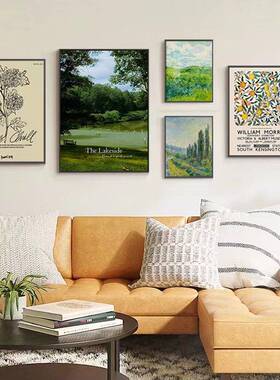 中古摄客装饰画绿色影风景小众组SF724429合挂画美式背复厅古沙发