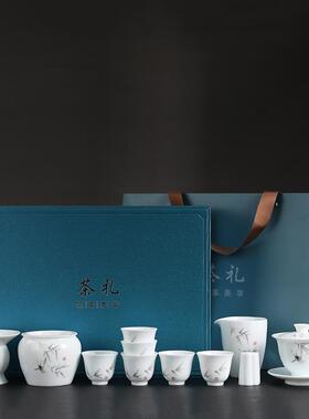 茶具套陶瓷12件白套创意41809高档家用建水茶叶罐茶具装礼品功瓷