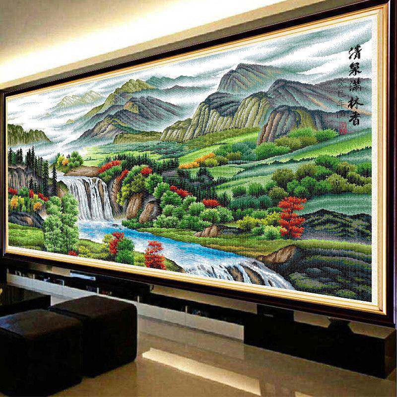春十字绣新款手工天线生绣客厅山水风景挂画流水财大幅dmtM0lxgky