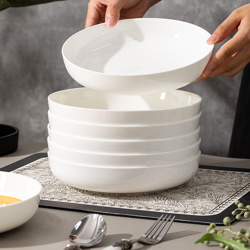 纯白深盘新款2024陶瓷盘子家用菜盘套装釉下彩碟子碗碟餐具窝餐盘