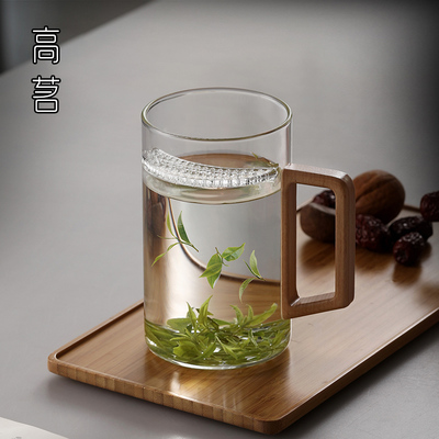 加厚玻璃月牙杯带过滤男士办公室水杯带把个人茶杯泡绿茶专用杯子