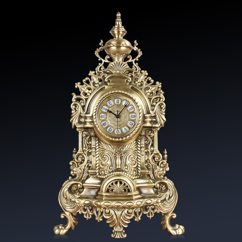 欧式奢华黄铜静音座钟现代客厅仿古石英钟表别墅酒店办公奢华摆件