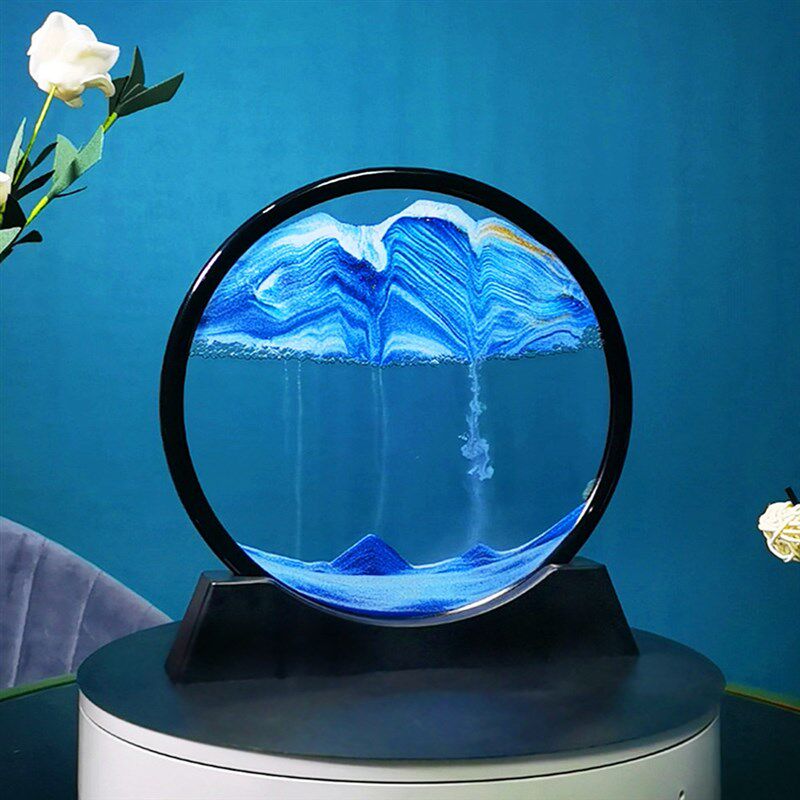 3D山水流沙画圆形玻璃工艺品沙漏创意礼品摆件