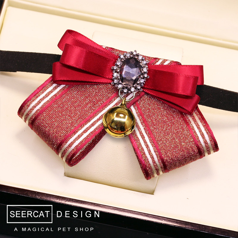 手工宠物猫咪狗狗蝴蝶结气质学院风领结身份牌项圈铃铛泰迪饰品