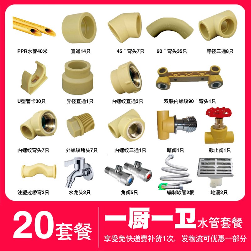 中财管道PPR给水饮水管家庭装修水路一厨一卫一厨两卫套餐