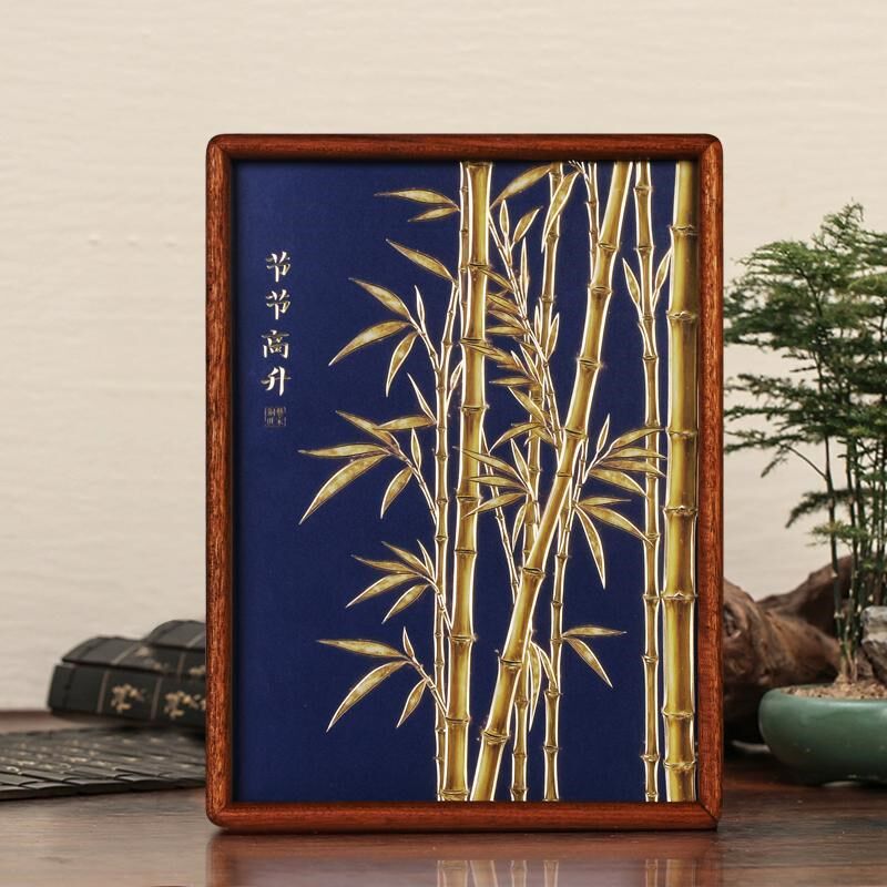 铜艺世家竹子铜雕画桌面摆件手工錾刻节节高升客厅玄关装饰画摆台