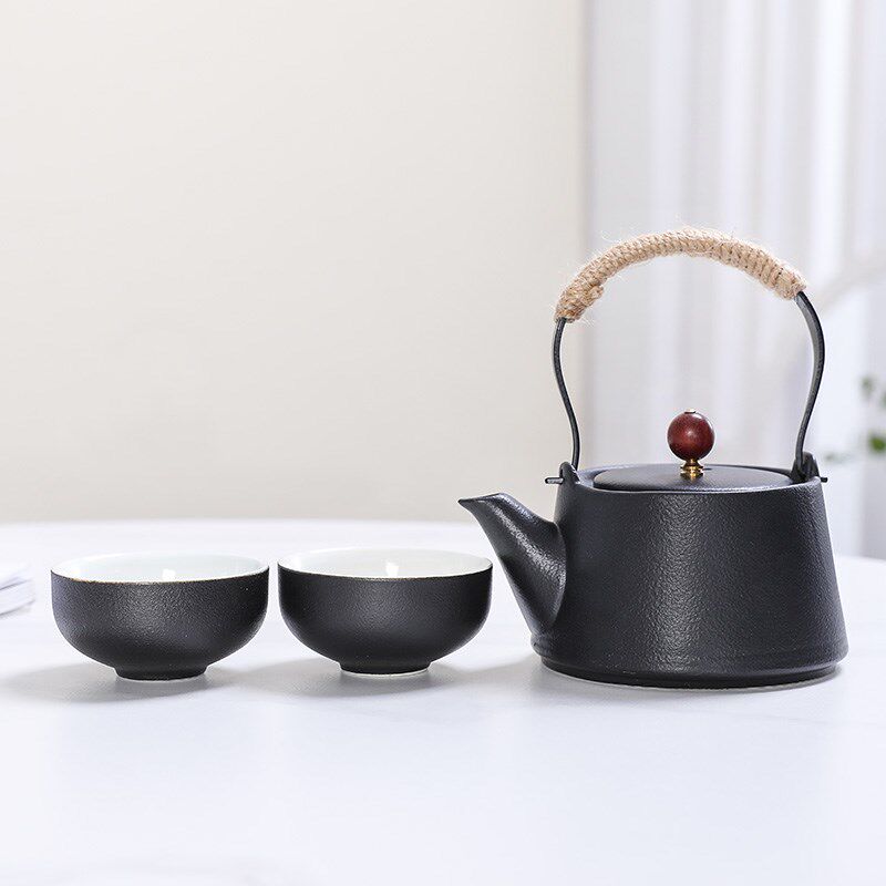 磨砂黑提梁壶陶瓷茶壶茶具套装家用功夫茶具中式复古一壶四杯送礼