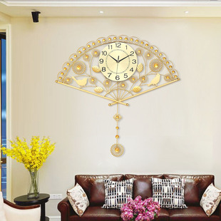 客厅墙面墙壁饰挂件装 壁挂H钟饰餐厅卧室墙饰品扇形挂 饰墙上中式