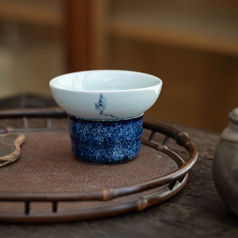 陶瓷手绘荷花茶漏茶漏斗青花瓷茶滤茶叶过滤器网架功夫茶具配件