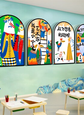画展布置美术教室墙面装饰互动幼儿园环创主题成品培训机构文化贴