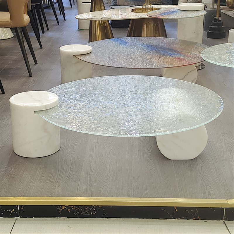 Baxter意式极简水波纹钢化玻璃办公茶几客厅家用小户型大理石边几