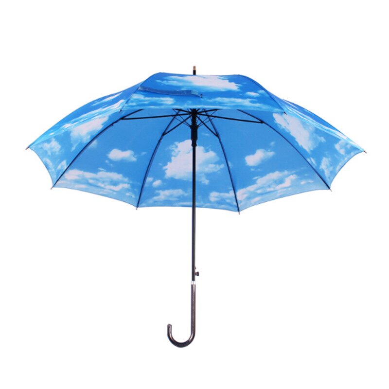 新款日商定制创意晴雨两用蓝天白云遮阳伞自动直杆弯柄黑胶太阳伞