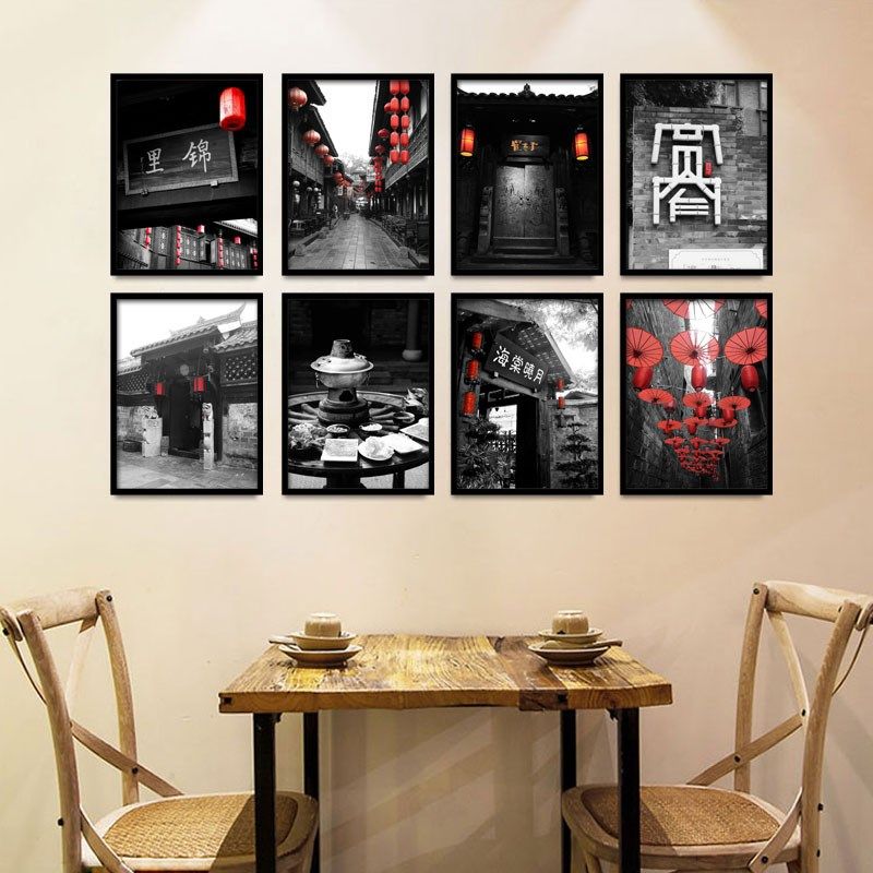 四川火锅店黑白老照片装饰画成都宽窄子川菜挂画饭店面馆餐厅壁画