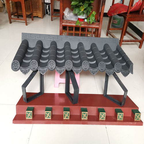 仿古瓦树脂屋檐装饰塑料琉璃别墅pvc门头三脚架封板彩绘三件套