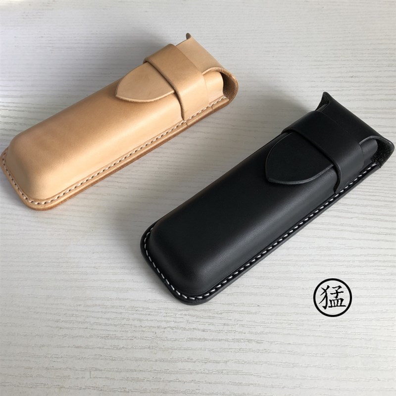 猛手造手工植鞣牛皮革两支装黑色钢笔袋原色复古简约两只抗压笔袋