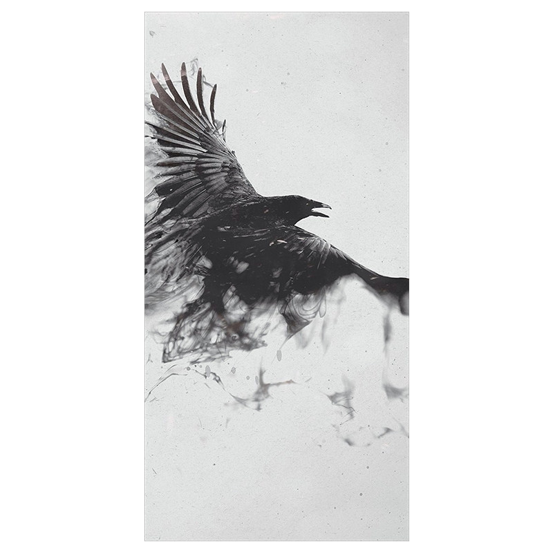 现代简约墨烟黑白风格插画乌鸦客厅房间玄关挂画壁画无框画装饰画