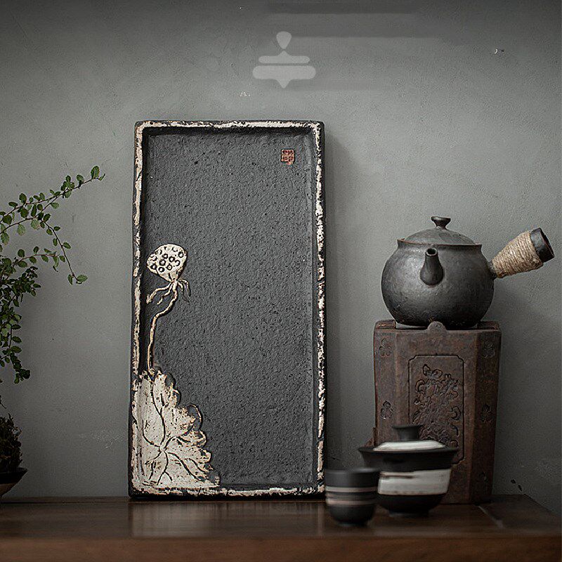 侘寂风长方盘粗陶设计功夫茶具陶瓷茶盘茶台手工大号干泡盘茶托盘