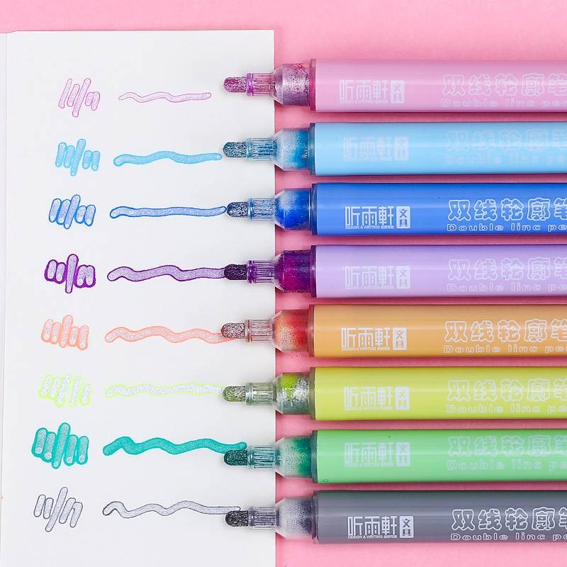 色线轮廓笔标记梦幻彩色装荧光银光闪亮描边空心立体色记