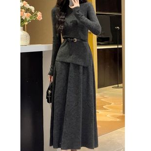 两件套针织毛衣连衣裙子女秋冬季新款小香内搭套装感穿搭一整套装