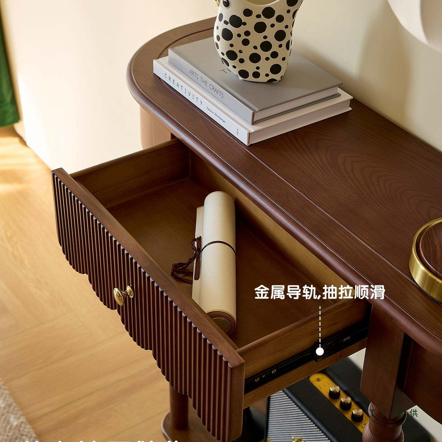 法复古实木双层玄关桌过靠墙式超窄关中玄古风进985门走廊道柜装